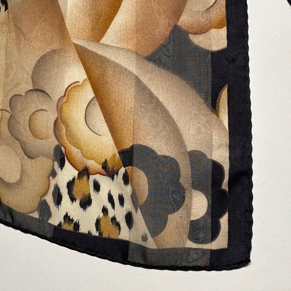 Vintage 80s Oscar de la Renta Silk Wrap Scarf Floral Animal Print Old Money - Picture 7 of 12